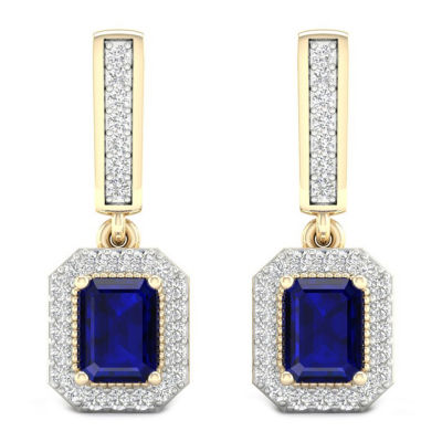 Genuine Blue Sapphire 10K Gold Drop Earrings