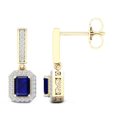 Genuine Blue Sapphire 10K Gold Drop Earrings