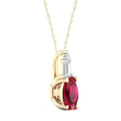 Womens Lead Glass-Filled Red Ruby 10K Gold Pendant Necklace