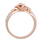 Enchanted Disney Fine Jewelry Womens 1/10 CT. T.W. Genuine White Diamond 14K Rose Gold Over Silver Flower Belle Princess Cocktail Ring