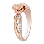 Enchanted Disney Fine Jewelry Womens 1/10 CT. T.W. Genuine White Diamond 14K Rose Gold Over Silver Flower Belle Princess Cocktail Ring