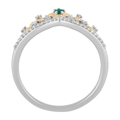 Enchanted Disney Fine Jewelry Lab Created Emerald and 1/10 CT. T.W. Diamond Tinker Bell Ring 14K Gold Over Silver Sterling