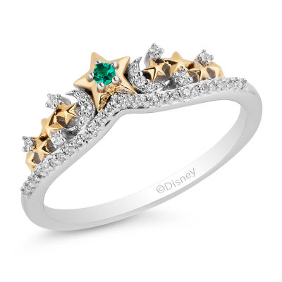 Enchanted Disney Fine Jewelry Lab Created Emerald and 1/10 CT. T.W. Diamond Tinker Bell Ring 14K Gold Over Silver Sterling