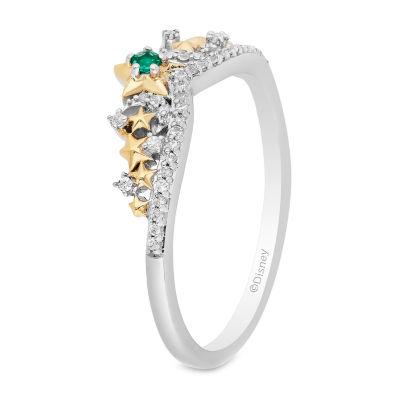 Enchanted Disney Fine Jewelry Lab Created Emerald and 1/10 CT. T.W. Diamond Tinker Bell Ring 14K Gold Over Silver Sterling