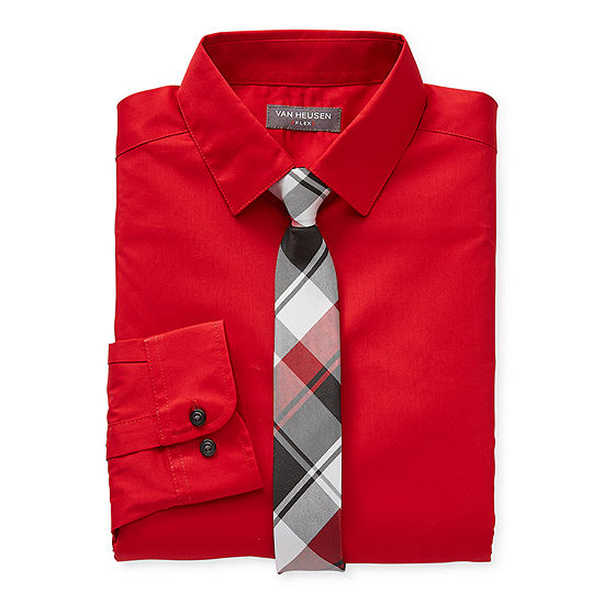 Van Heusen Little & Big Boys Point Collar Long Sleeve Stretch Shirt + Tie Set