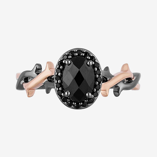 Enchanted Disney Fine Jewelry Villains Womens 1/10 CT. T.W. Genuine Black Onyx 10K Rose Gold Over Silver Maleficent Cocktail Ring