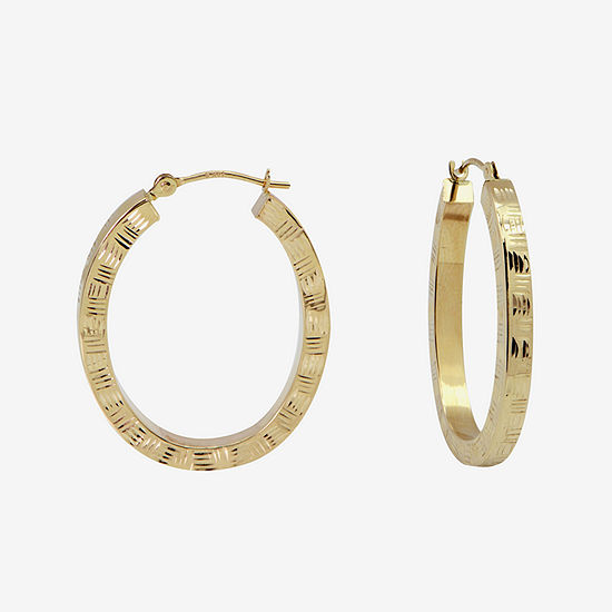 14K Yellow Gold Diamond-Cut Oval Hoop Earrings