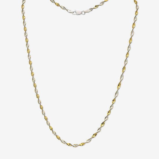 Made in Italy 24K Gold Over Silver Sterling Silver 18 Inch Solid Singapore Chain Necklace