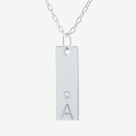 Silver Treasures Cubic Zirconia Sterling Silver 16 Inch Cable Initial Pendant Necklace In Silver