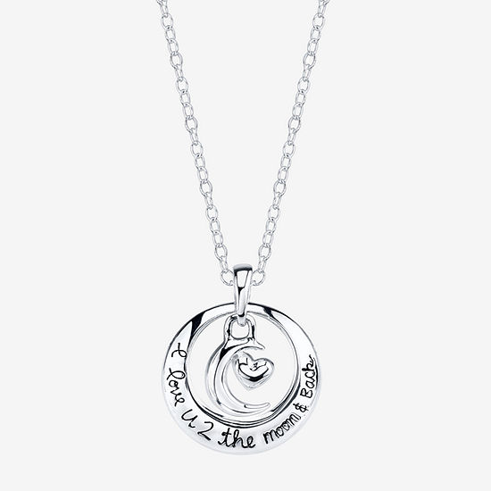 Footnotes Love Sterling Silver 16 Inch Cable Heart Moon Round Pendant Necklace