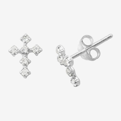 Itsy Bitsy Crystal Sterling Silver Cross Earrings