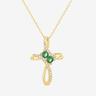 Silver Treasures Emerald 14K Gold Over Silver 18 Inch Cable Cross Pendant Necklace