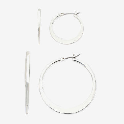 Mixit Hypoallergenic Silver Tone Hoop 2 Pair Earring Set