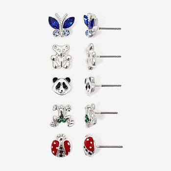 5-Pair Bear & Bug Stud Earring Set, One Size , No Color Family