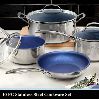 Granitestone Stainless Steel Hammered 10 Piece Nonstick Cookware