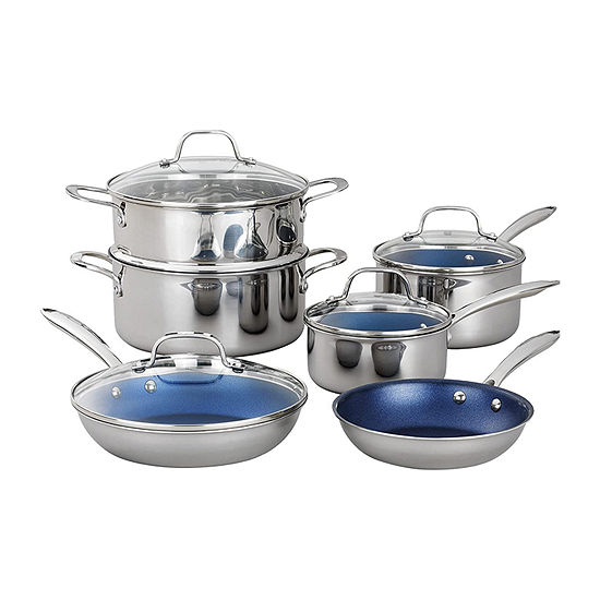 Granite Stone Stainless Steel Blue 10-pc. Cookware Set