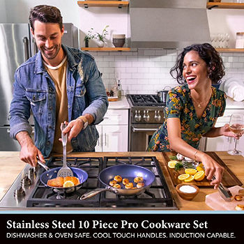 Granitestone Blue Stainless Steel 10 Piece Cookware Set : Target