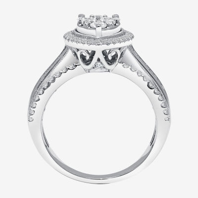 Womens 1 CT. T.W. Natural White Diamond 10K White Gold Pear Side Stone Halo Engagement Ring