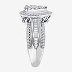 Womens 1 CT. T.W. Genuine White Diamond 10K White Gold Pear Side Stone Halo Engagement Ring
