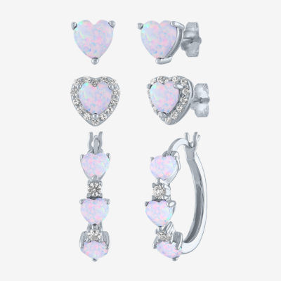 Gemstone Sterling Silver Heart 3 Pair Earring Set