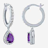 Genuine Purple Amethyst Sterling Silver Pear Drop Earrings