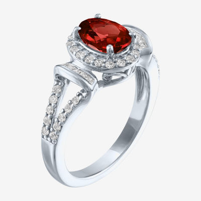 Womens Genuine Red Garnet Sterling Silver Oval Cocktail Ring