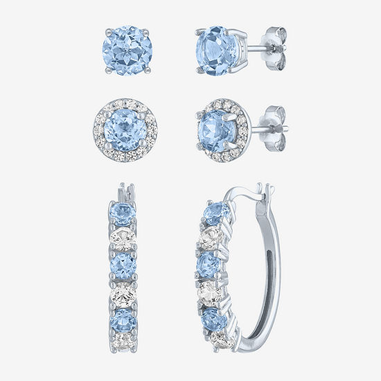 Simulated Blue Aquamarine Sterling Silver Earring Set