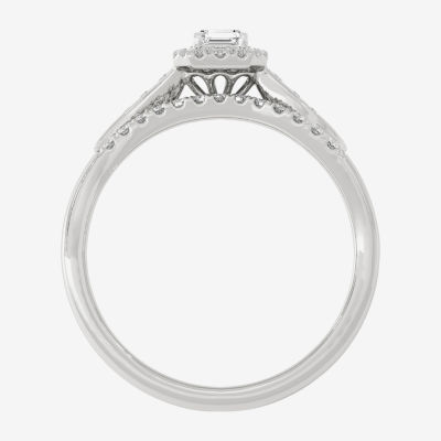 Womens 1/3 CT. T.W. Natural White Diamond 10K White Gold Side Stone Halo Bridal Set