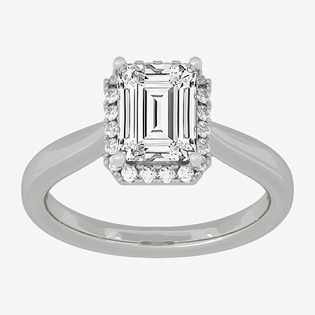 (H-I / Si1-Si2) Womens 2 1/4 CT. T.W. Lab Grown White Diamond 10K White Gold Halo Engagement Ring, 7, White