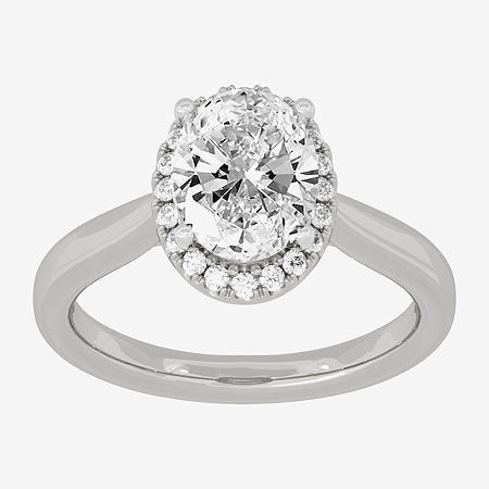 (H-I / Si1-Si2) Womens 2 1/4 CT. T.W. Lab Grown White Diamond 10K White Gold Oval Halo Engagement Ring, 6, White