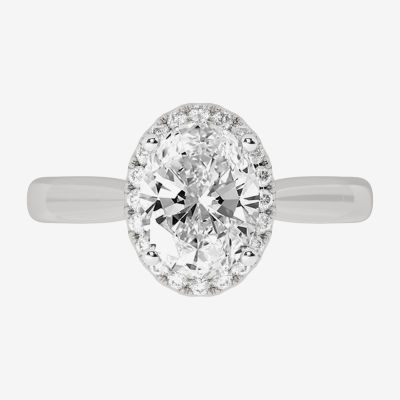 (H-I / Si1-Si2) Womens 2 1/4 CT. T.W. Lab Grown White Diamond 10K White Gold Oval Halo Engagement Ring