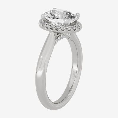 (H-I / Si1-Si2) Womens 2 1/4 CT. T.W. Lab Grown White Diamond 10K White Gold Oval Halo Engagement Ring