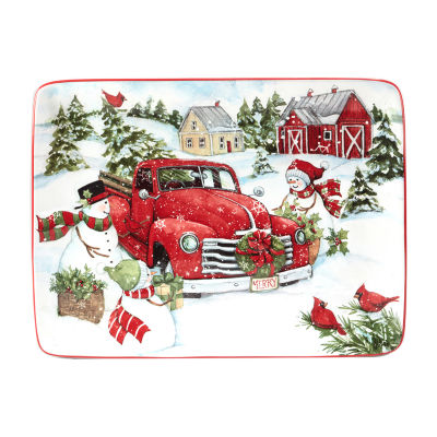 Certified International Red Truck Christmas Serving Platter