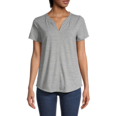 Liz Claiborne Womens Split Crew Neck Short Sleeve T-Shirt - JCPenney