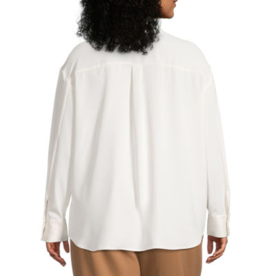 Worthington Womens Plus Cuffed Long Sleeve Regular Fit Button-Down Shirt