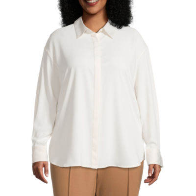 Worthington Womens Plus Cuffed Long Sleeve Regular Fit Button-Down Shirt