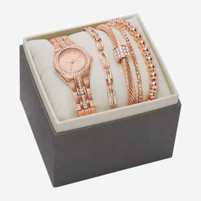 Relic By Fossil Womens Crystal Accent Rose Goldtone 4-pc. Watch Boxed Set Zr97001