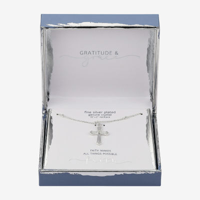 Gratitude & Grace Cubic Zirconia Pure Silver Over Brass 16 Inch Cable Cross Pendant Necklace