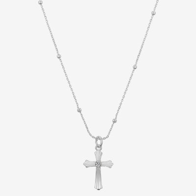 Gratitude & Grace Cubic Zirconia Pure Silver Over Brass 16 Inch Cable Cross Pendant Necklace