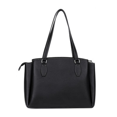 Julia Buxton Pebble Triple Compartment Satchel Adjustable Straps Womens Tote