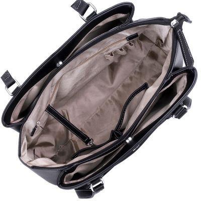 Julia Buxton Pebble Triple Compartment Satchel Adjustable Straps Womens Tote