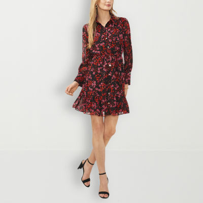 Sam And Jess Long Sleeve Floral Fit + Flare Dress