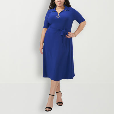 MSK Womens Plus Short Sleeve Midi Fit + Flare Dress