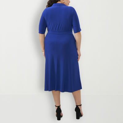 MSK Plus Short Sleeve Midi Fit + Flare Dress