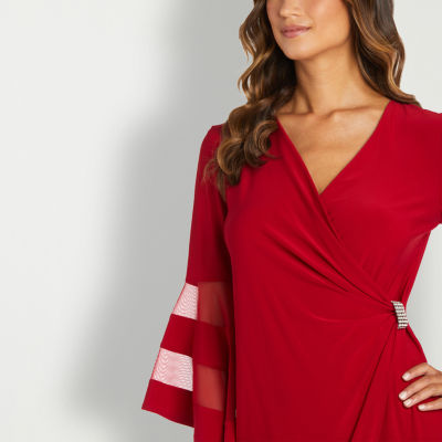 R & M Richards Embellished 3/4 Sleeve Wrap Dress