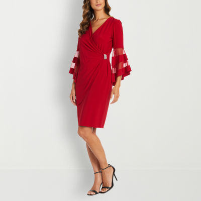 R & M Richards Embellished 3/4 Sleeve Wrap Dress