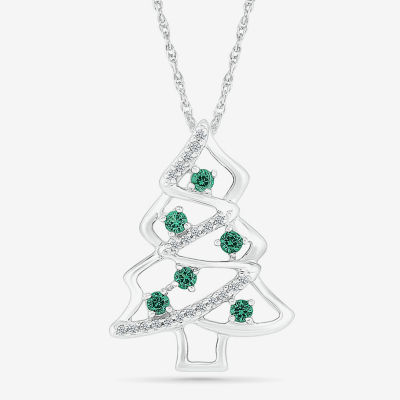 Christmas Tree Womens 1/10 CT. T.W. Lab Created Green Emerald Sterling Silver Pendant Necklace