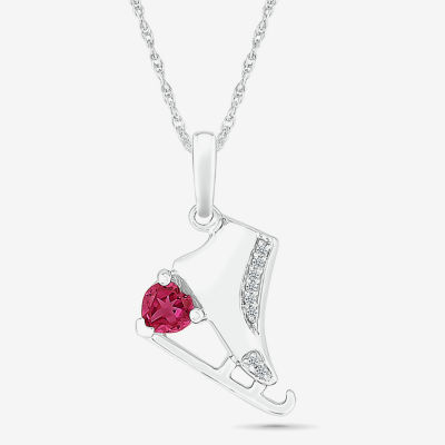 Ice Skate Womens Diamond Accent Lab Created Red Ruby Sterling Silver Pendant Necklace