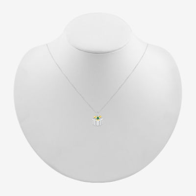 Christmas Present Womens Lab Created Green Emerald 10K Two Tone Gold Over Silver Pendant Necklace