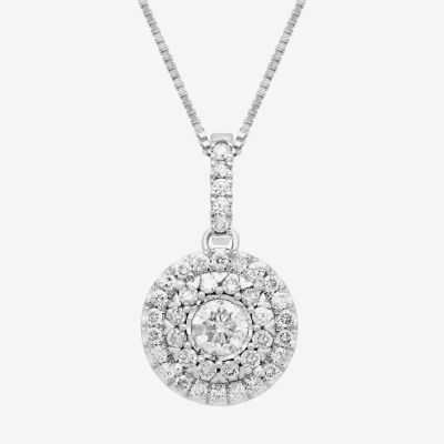 (H / I1) Diamond Blossom Womens 1 CT. T.W. Lab Grown White Diamond 10K Gold Round Pendant Necklace